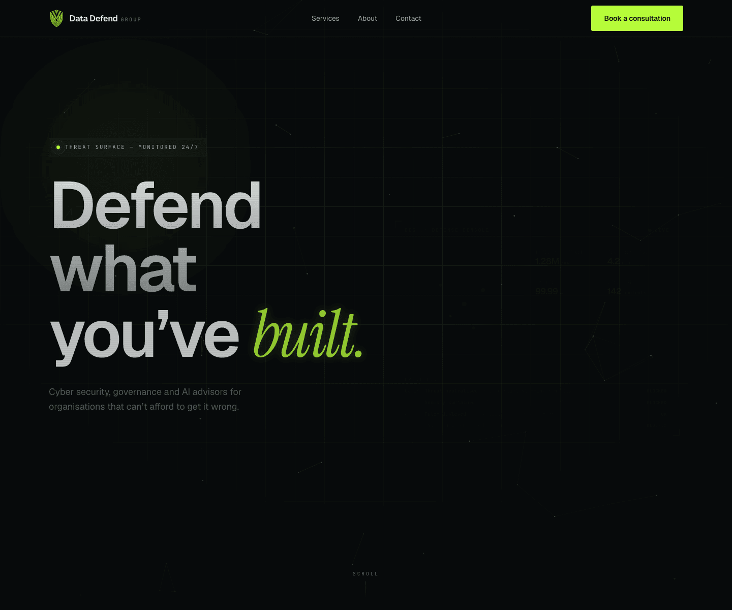 The current Data Defend Group homepage.