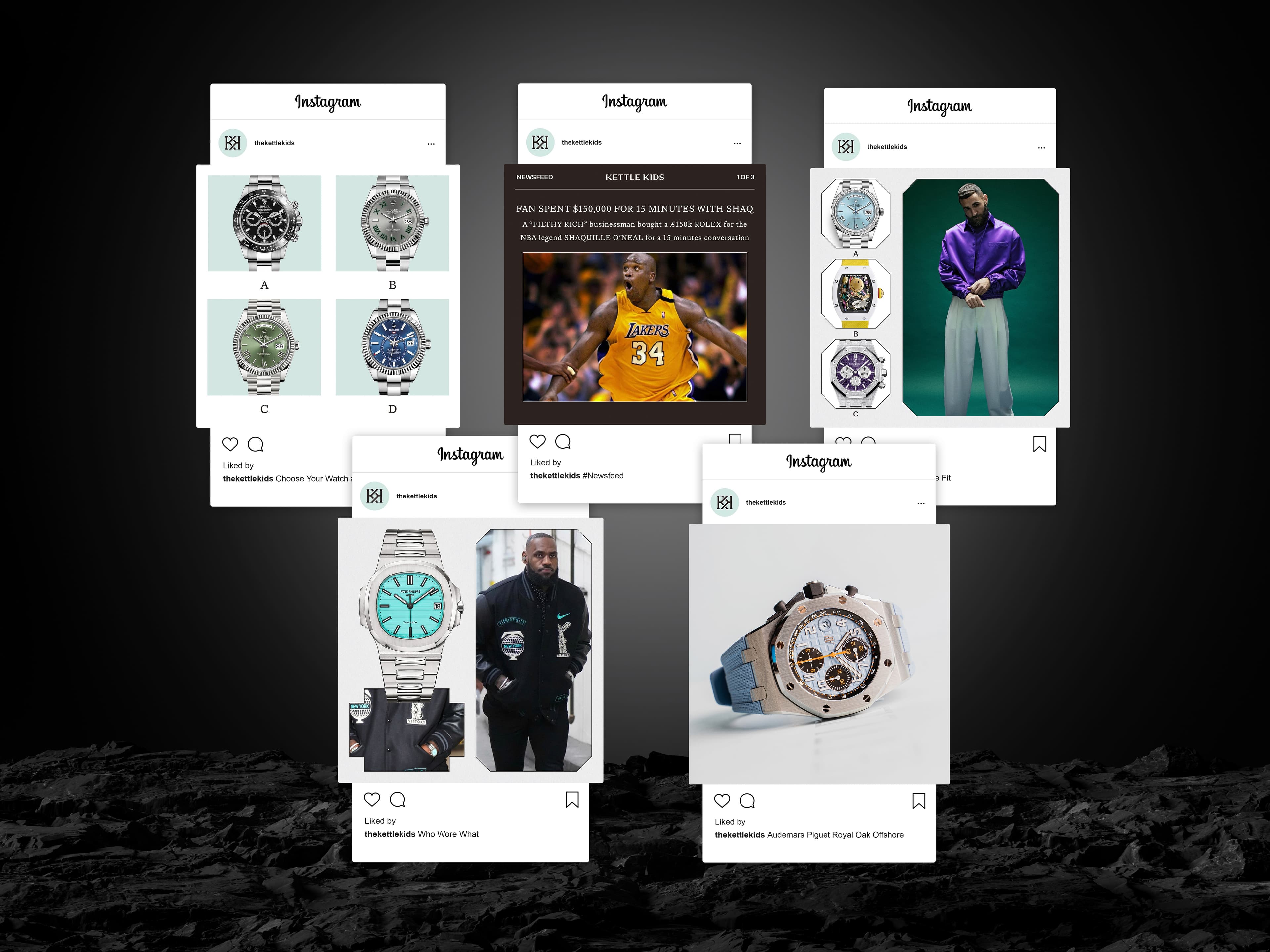 Kettle Kids editorial social formats arranged as a layered publishing system.