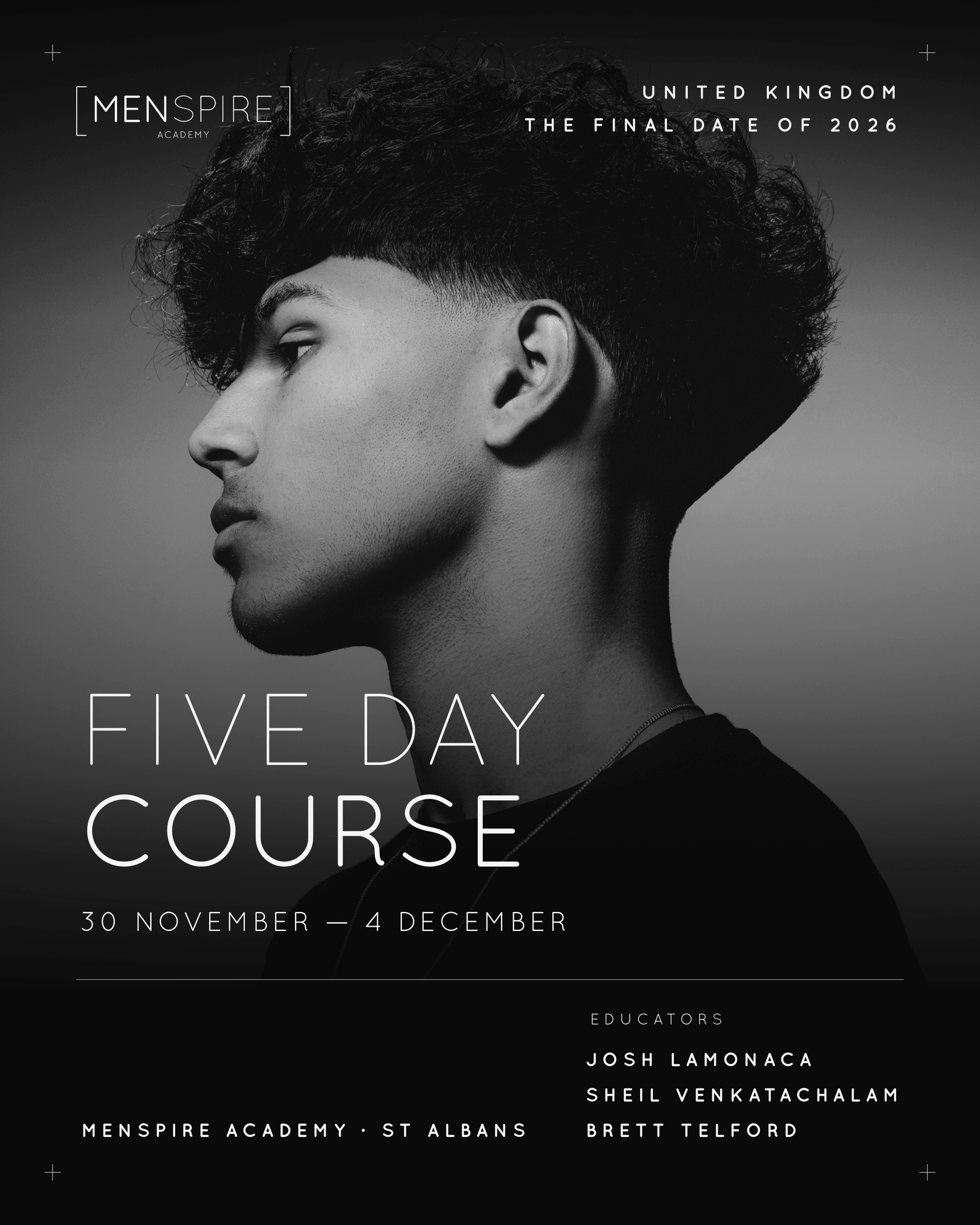 Menspire Academy five-day course campaign artwork.
